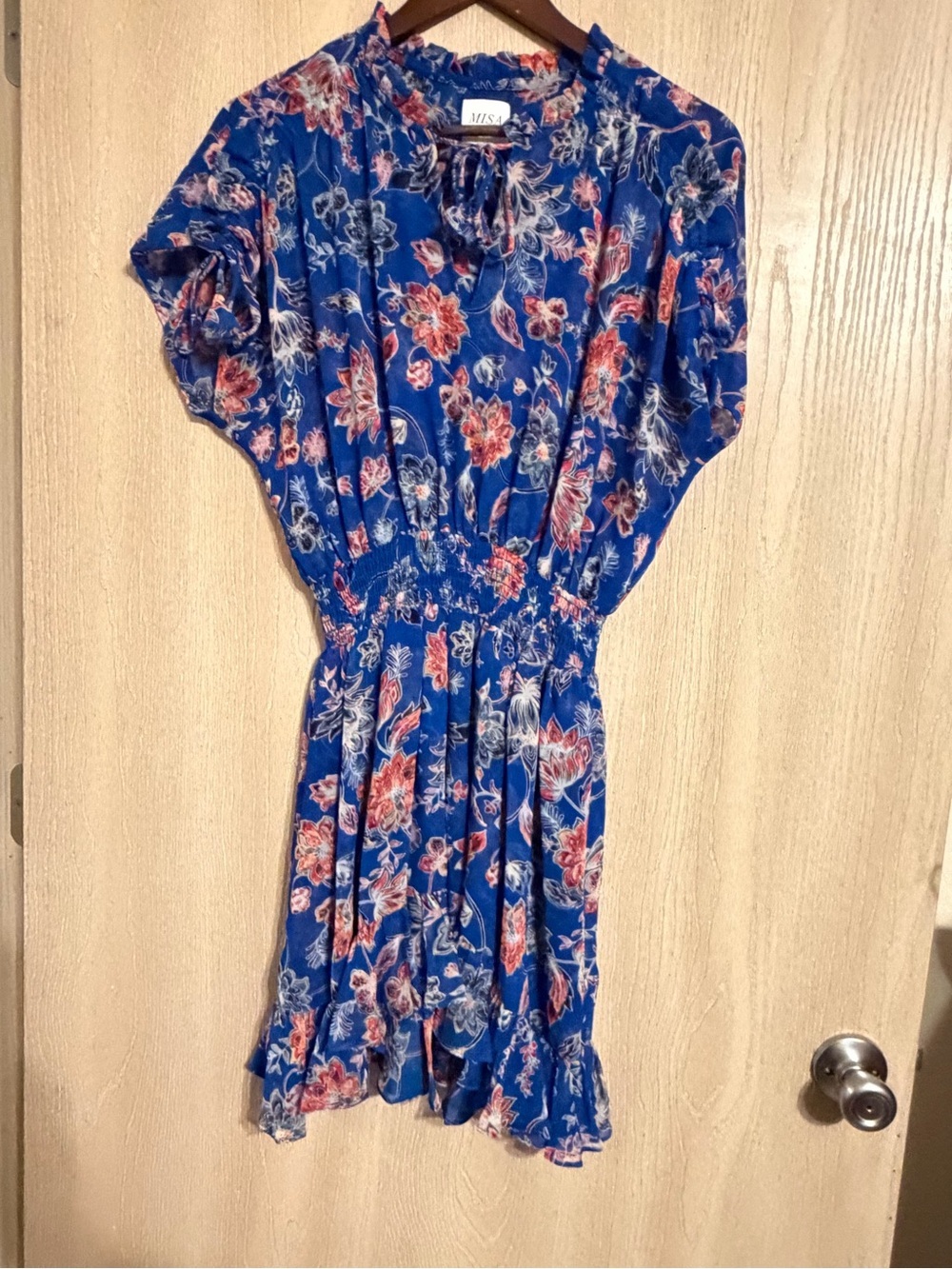 Misa Los Angeles Blue Floral Smocked Waist Dress